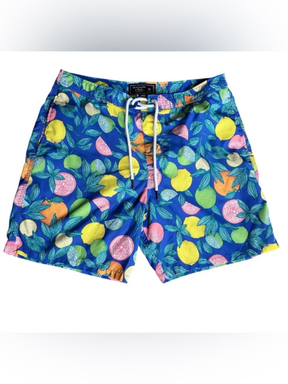 Abercrombie & Fitch Fruit Print Swim Trunks | Men's Size 32 | 6" Inseam Blue